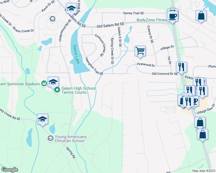 map of restaurants, bars, coffee shops, grocery stores, and more near 30 Chicory Lane in Covington