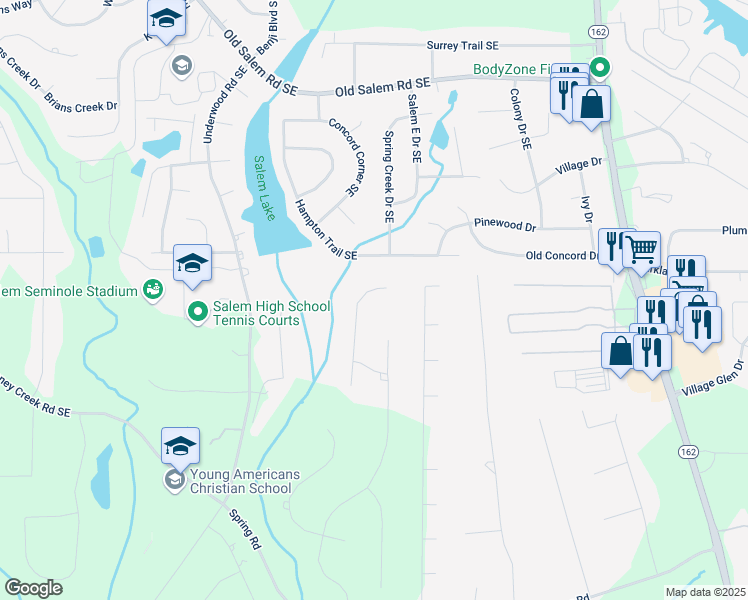 map of restaurants, bars, coffee shops, grocery stores, and more near 30 Chicory Lane in Covington