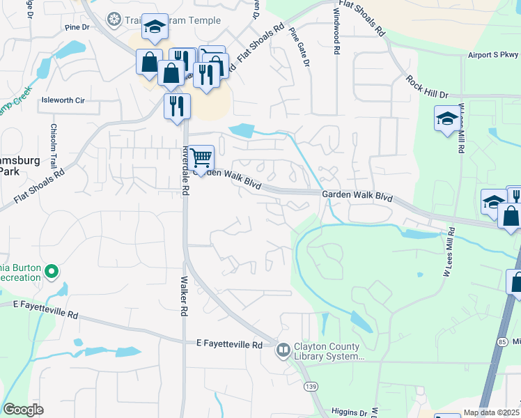 map of restaurants, bars, coffee shops, grocery stores, and more near 5900 Riverdale Road in Atlanta
