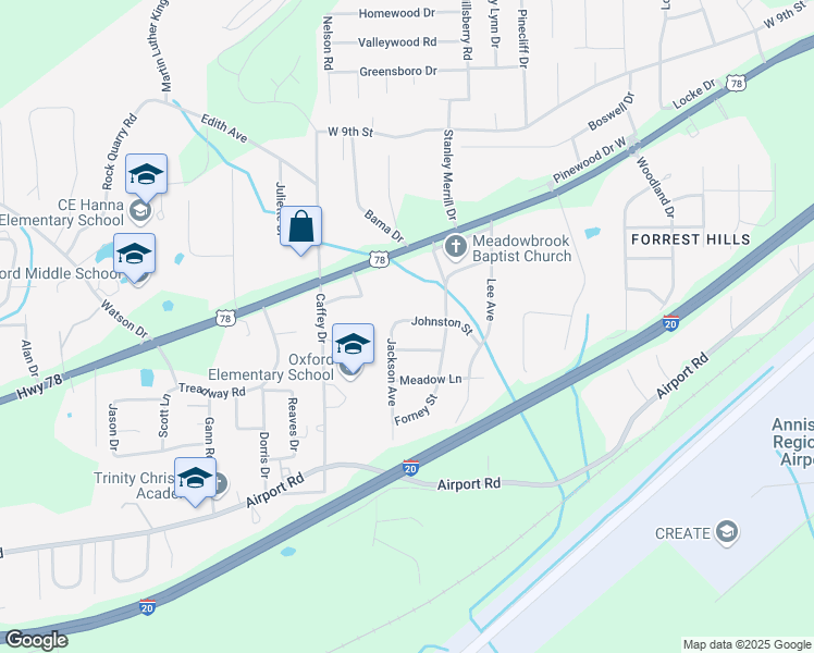 map of restaurants, bars, coffee shops, grocery stores, and more near 1215 Johnston Street in Oxford