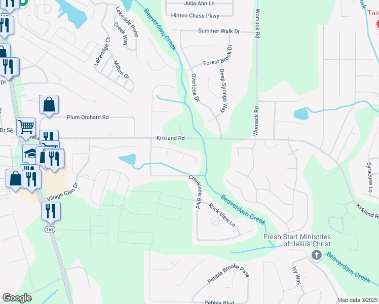 map of restaurants, bars, coffee shops, grocery stores, and more near 145 Long Drive in Covington
