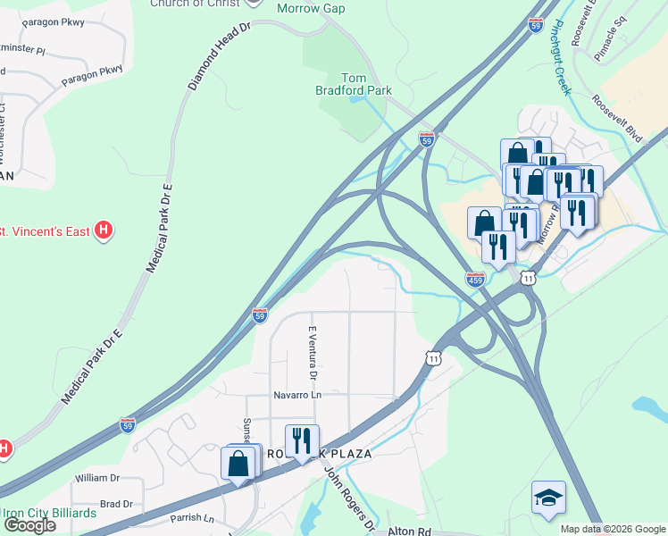 map of restaurants, bars, coffee shops, grocery stores, and more near 528 Plaza Drive in Birmingham