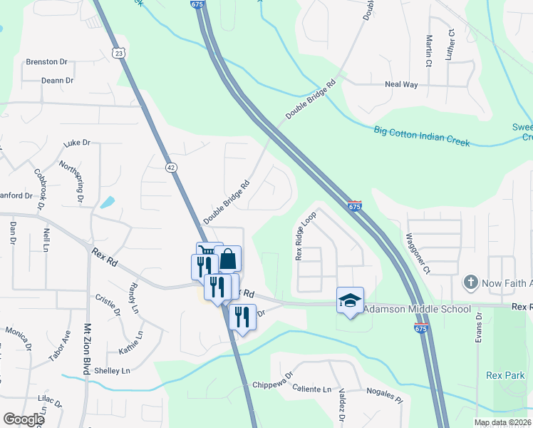map of restaurants, bars, coffee shops, grocery stores, and more near 5876 Sunflower Court in Ellenwood