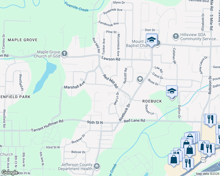map of restaurants, bars, coffee shops, grocery stores, and more near 408 Cheri Lane in Birmingham