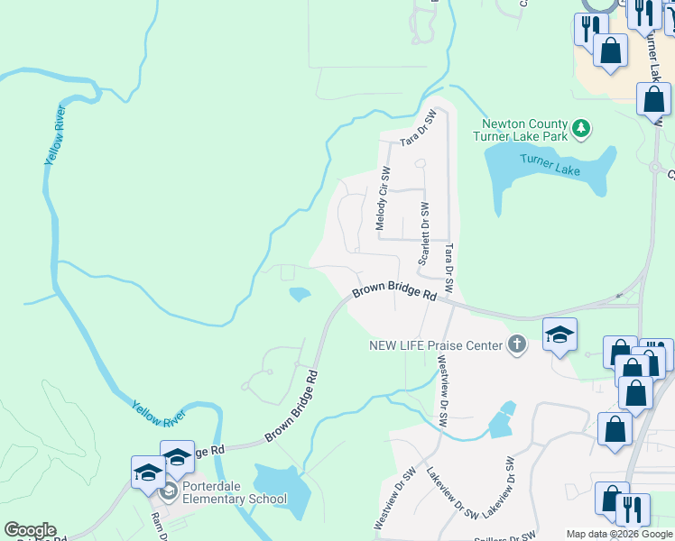 map of restaurants, bars, coffee shops, grocery stores, and more near 10136 Benton Woods Drive in Covington