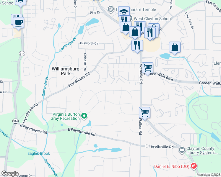 map of restaurants, bars, coffee shops, grocery stores, and more near 1337 Pineglen Drive in Riverdale