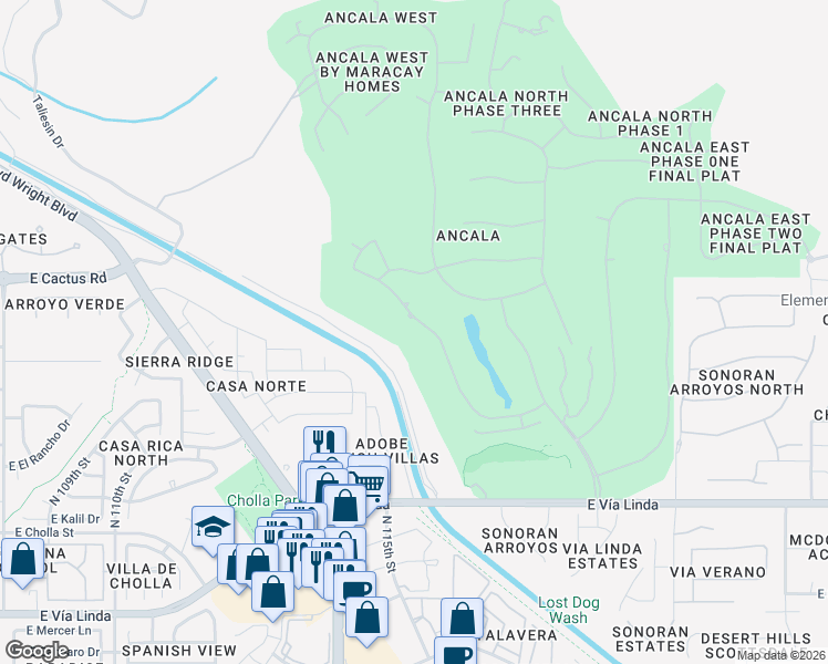map of restaurants, bars, coffee shops, grocery stores, and more near 12032 North 114th Way in Scottsdale