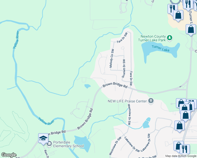 map of restaurants, bars, coffee shops, grocery stores, and more near 10151 Benton Woods Drive in Covington