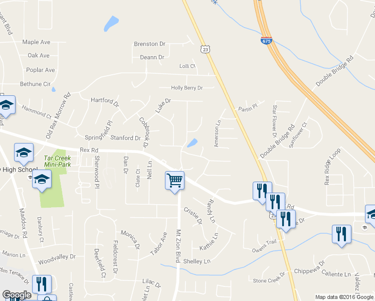 map of restaurants, bars, coffee shops, grocery stores, and more near 2686 Silver Queen Road in Ellenwood