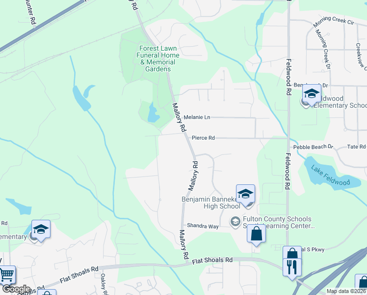 map of restaurants, bars, coffee shops, grocery stores, and more near 5885 Mallory Road in College Park