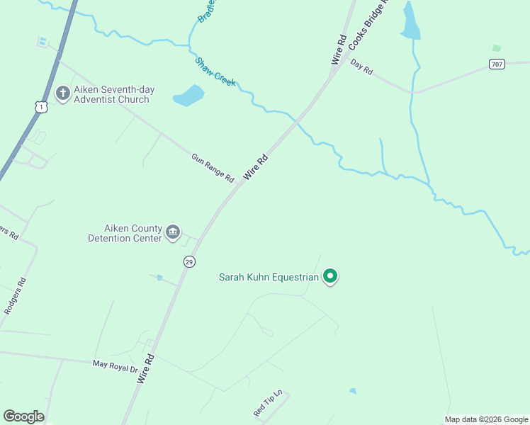 map of restaurants, bars, coffee shops, grocery stores, and more near 522 Wire Road in Aiken