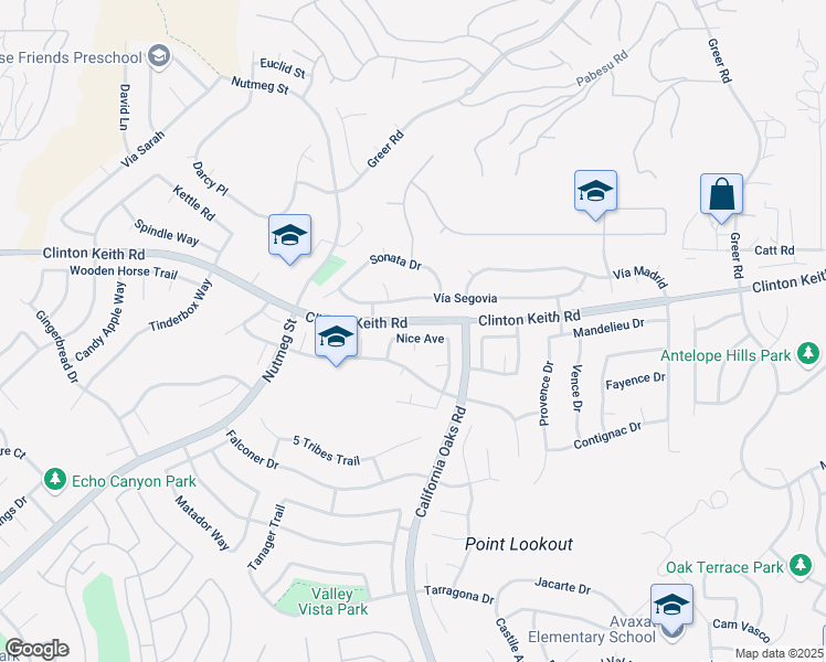 map of restaurants, bars, coffee shops, grocery stores, and more near 39672 Nice Avenue in Murrieta
