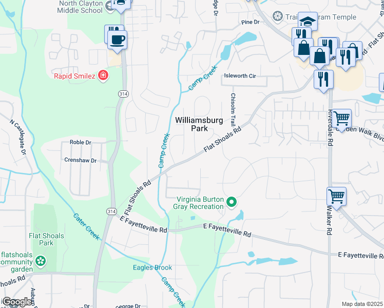 map of restaurants, bars, coffee shops, grocery stores, and more near 1611 Flat Shoals Road in Atlanta