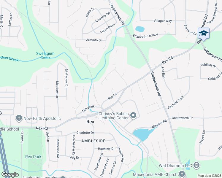 map of restaurants, bars, coffee shops, grocery stores, and more near 3836 Rex Circle in Rex