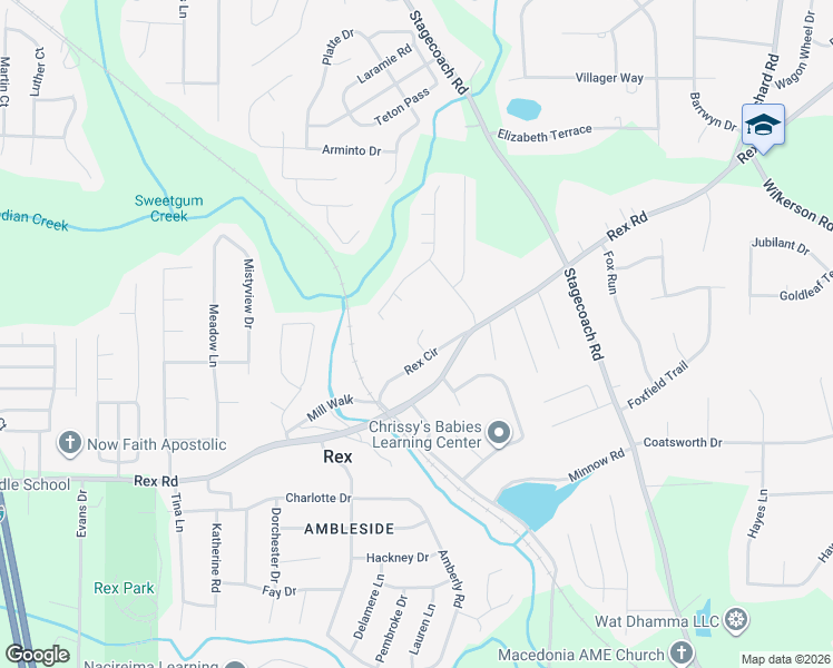 map of restaurants, bars, coffee shops, grocery stores, and more near 3836 Rex Circle in Rex