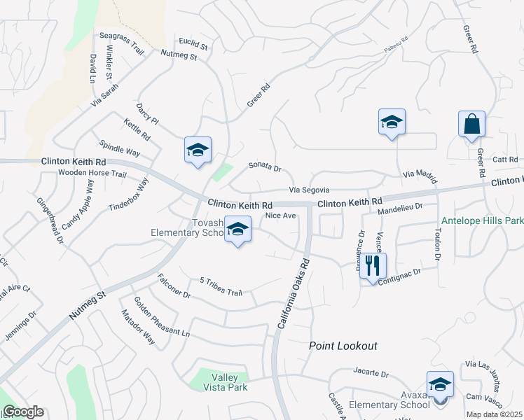 map of restaurants, bars, coffee shops, grocery stores, and more near 39648 Nice Avenue in Murrieta