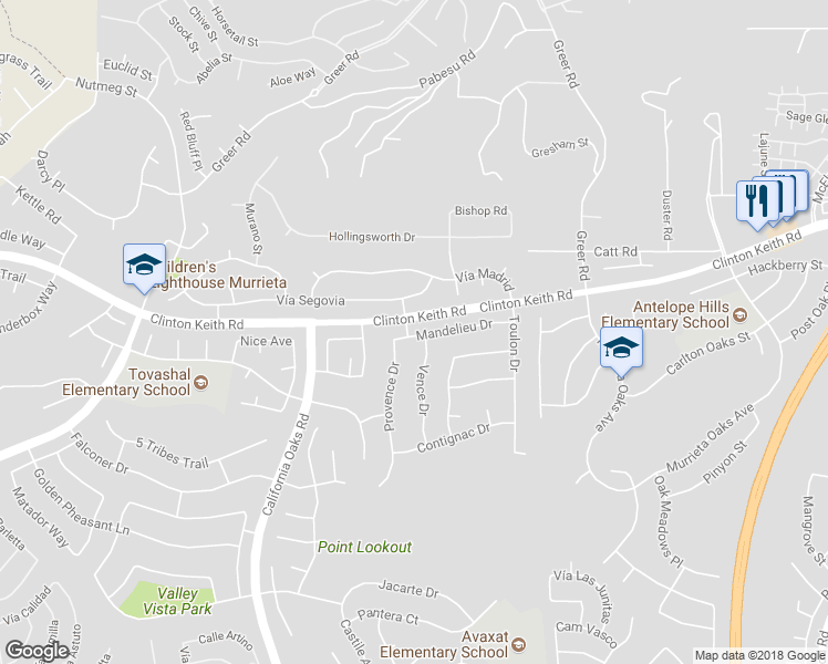 map of restaurants, bars, coffee shops, grocery stores, and more near 26714 Mandelieu Drive in Murrieta