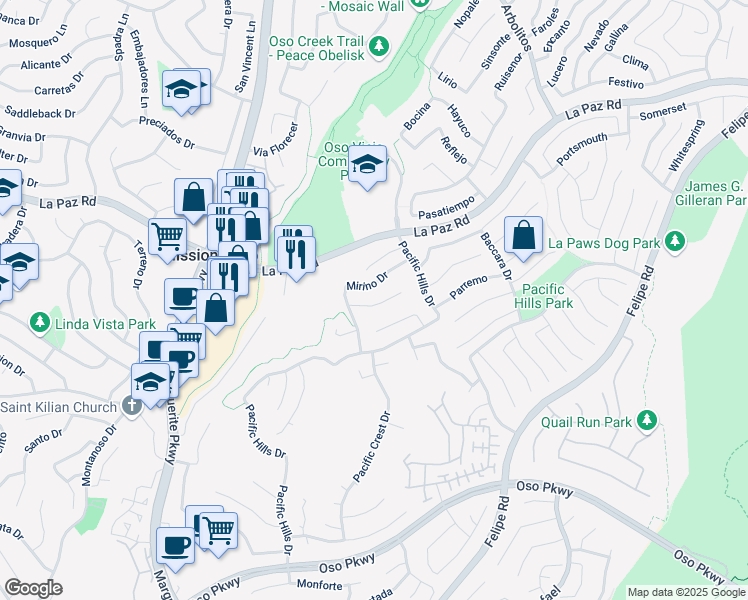 map of restaurants, bars, coffee shops, grocery stores, and more near 19 Regalo Drive in Mission Viejo