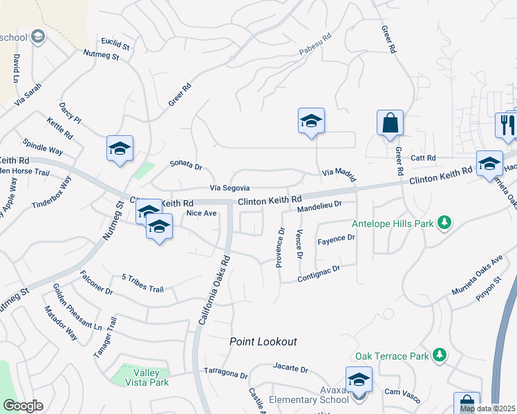 map of restaurants, bars, coffee shops, grocery stores, and more near 26556 Veramonte Avenue in Murrieta
