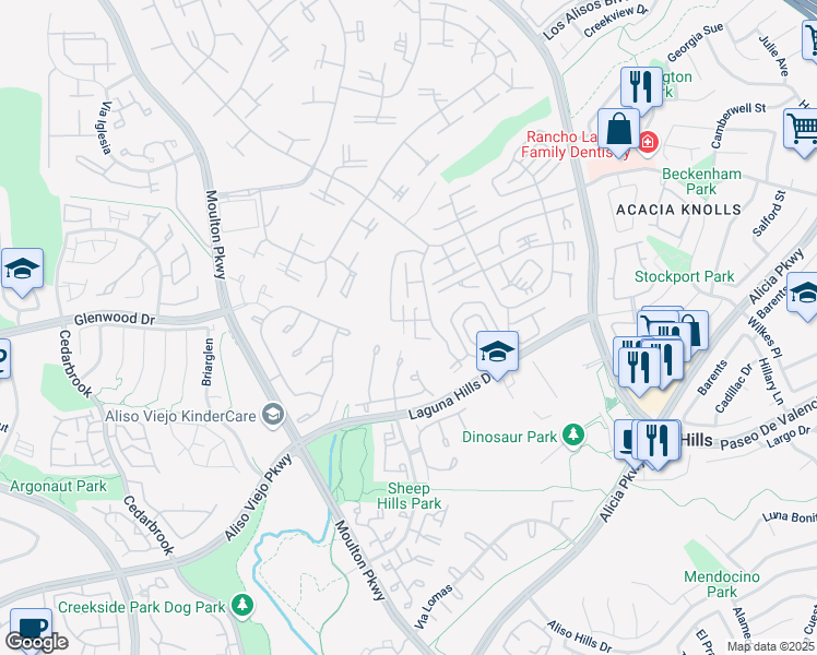 map of restaurants, bars, coffee shops, grocery stores, and more near 897 Ronda Sevilla in Laguna Hills