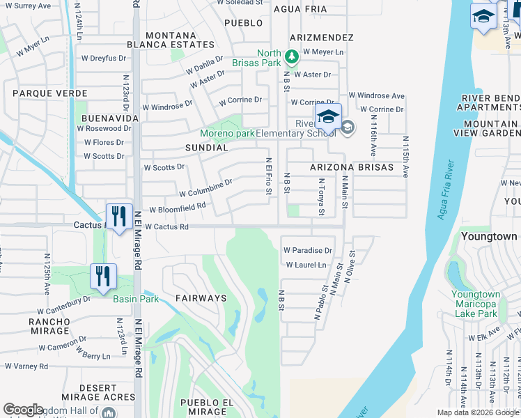 map of restaurants, bars, coffee shops, grocery stores, and more near 11923 West Charter Oak Road in El Mirage