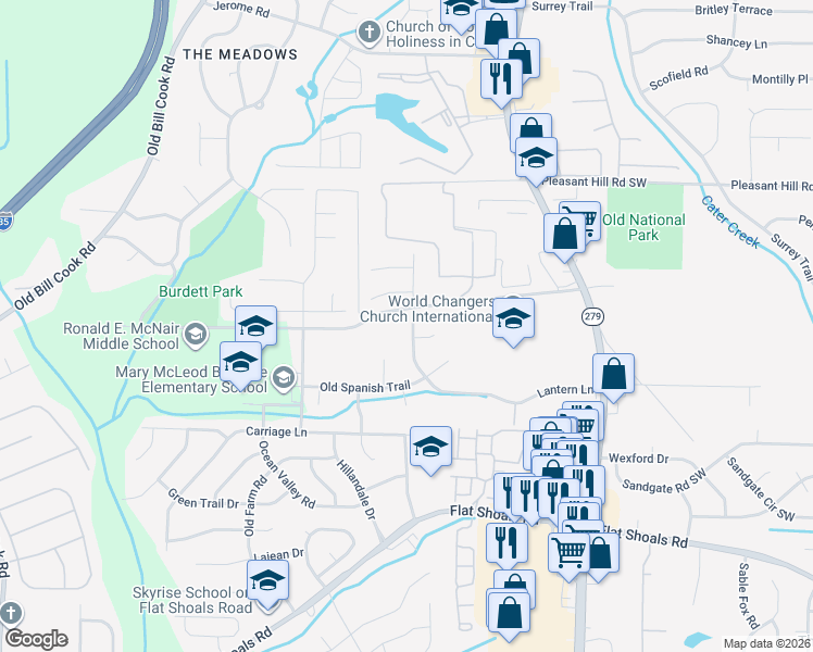 map of restaurants, bars, coffee shops, grocery stores, and more near 2694 Lantern Lane in College Park