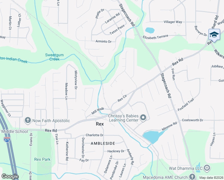 map of restaurants, bars, coffee shops, grocery stores, and more near 5849 Rex Mill Drive in Rex