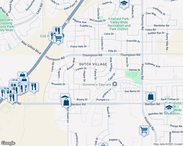 map of restaurants, bars, coffee shops, grocery stores, and more near 36179 Tahoe Street in Winchester
