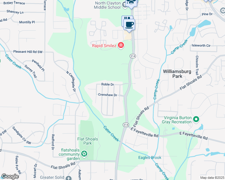 map of restaurants, bars, coffee shops, grocery stores, and more near 5863 Seabright Lane in Atlanta