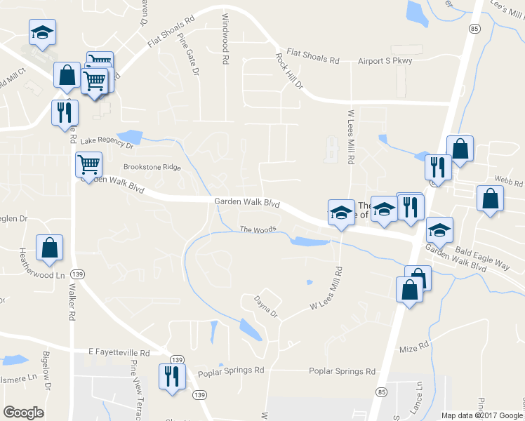 map of restaurants, bars, coffee shops, grocery stores, and more near The Woods in Atlanta