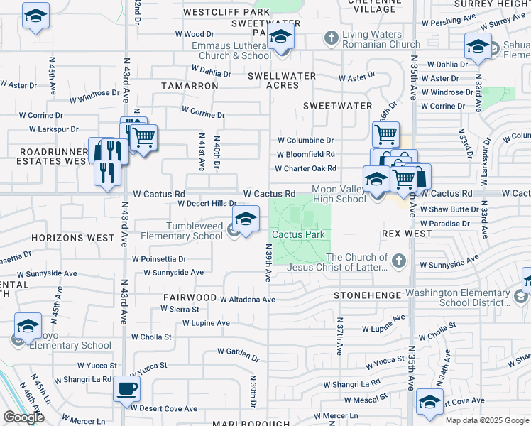 map of restaurants, bars, coffee shops, grocery stores, and more near 3902 West Paradise Drive in Phoenix