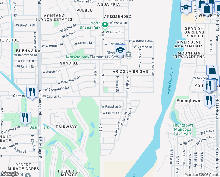 map of restaurants, bars, coffee shops, grocery stores, and more near 11825 West Charter Oak Road in El Mirage