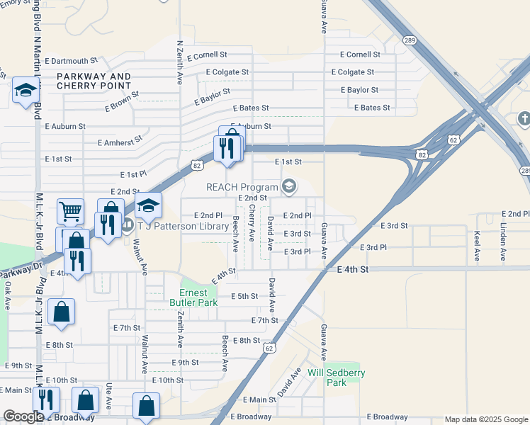 map of restaurants, bars, coffee shops, grocery stores, and more near 206 David Avenue in Lubbock