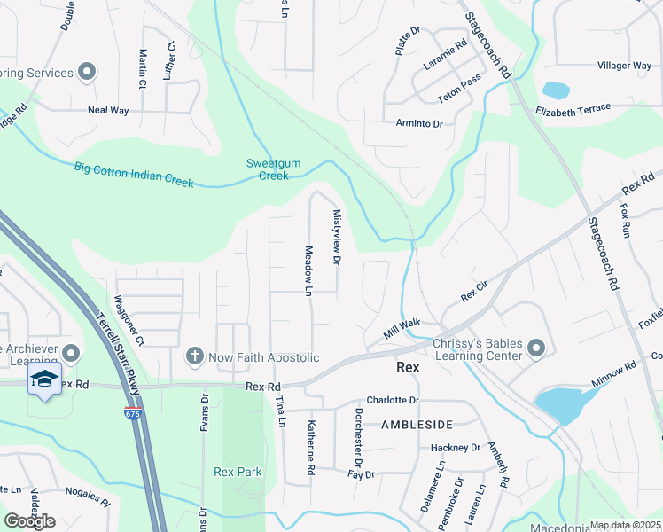 map of restaurants, bars, coffee shops, grocery stores, and more near 5831 Mistyview Drive in Rex