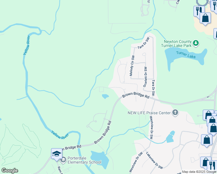 map of restaurants, bars, coffee shops, grocery stores, and more near 10172 Benton Woods Drive in Covington