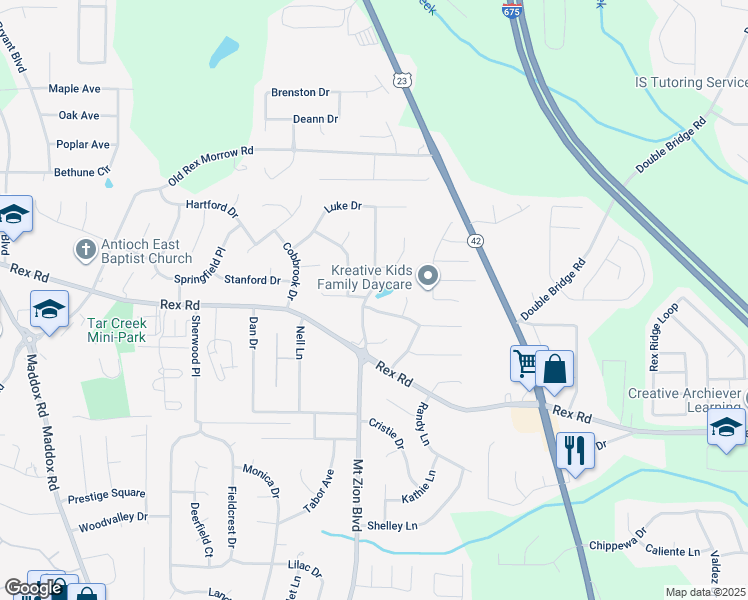 map of restaurants, bars, coffee shops, grocery stores, and more near 2686 Silver Queen Road in Ellenwood