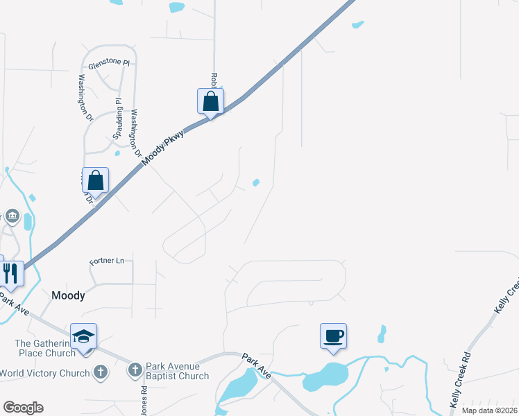 map of restaurants, bars, coffee shops, grocery stores, and more near 8020 Indigo Court in Moody