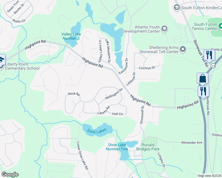 map of restaurants, bars, coffee shops, grocery stores, and more near 5530 Rock Road in Union City
