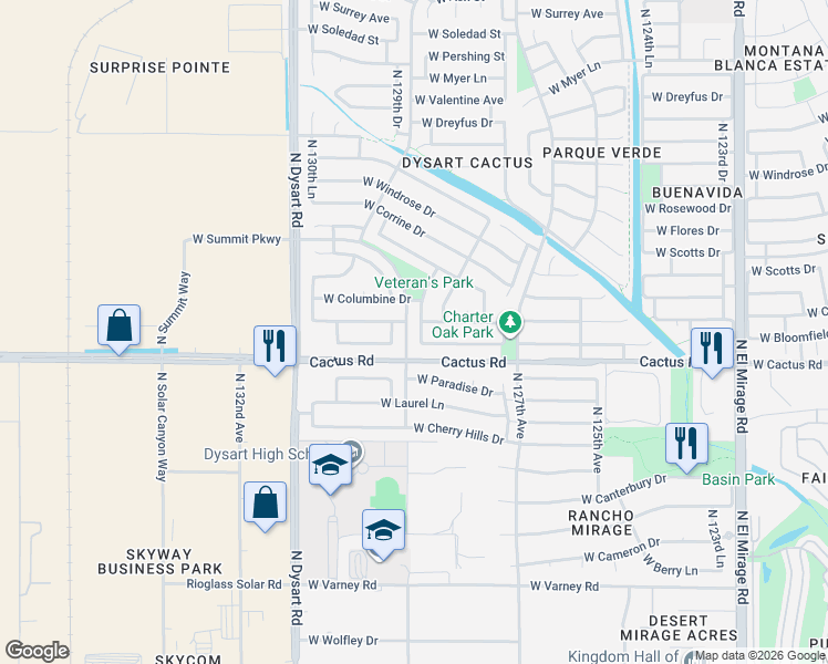 map of restaurants, bars, coffee shops, grocery stores, and more near 12213 North 129th Drive in El Mirage