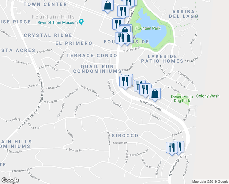 map of restaurants, bars, coffee shops, grocery stores, and more near 12007 North Lamont Drive in Fountain Hills