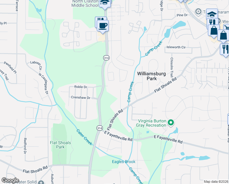 map of restaurants, bars, coffee shops, grocery stores, and more near 5883 Margaret Circle in College Park