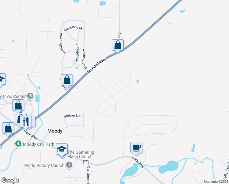 map of restaurants, bars, coffee shops, grocery stores, and more near 4111 Gardenia Lane in Moody