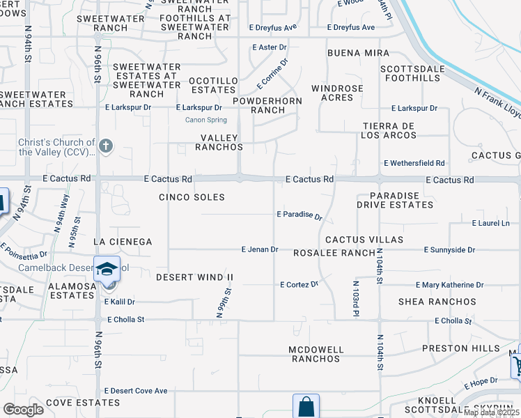 map of restaurants, bars, coffee shops, grocery stores, and more near 10060 East Paradise Drive in Scottsdale