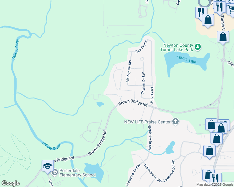 map of restaurants, bars, coffee shops, grocery stores, and more near 10136 Benton Woods Drive in Covington