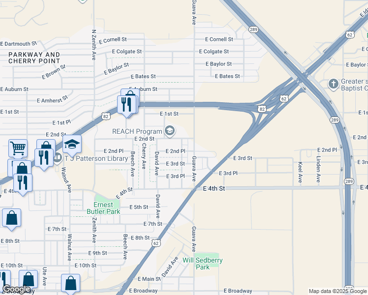 map of restaurants, bars, coffee shops, grocery stores, and more near 3203 East 2nd Place in Lubbock