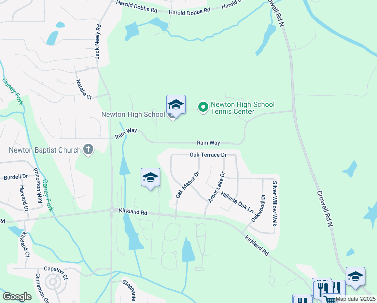 map of restaurants, bars, coffee shops, grocery stores, and more near 215 Oak Terrace Drive in Covington