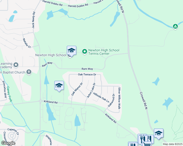 map of restaurants, bars, coffee shops, grocery stores, and more near 315 Oak Terrace Drive in Covington