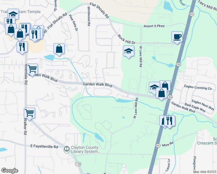 map of restaurants, bars, coffee shops, grocery stores, and more near 852 Garden Walk Boulevard in Atlanta