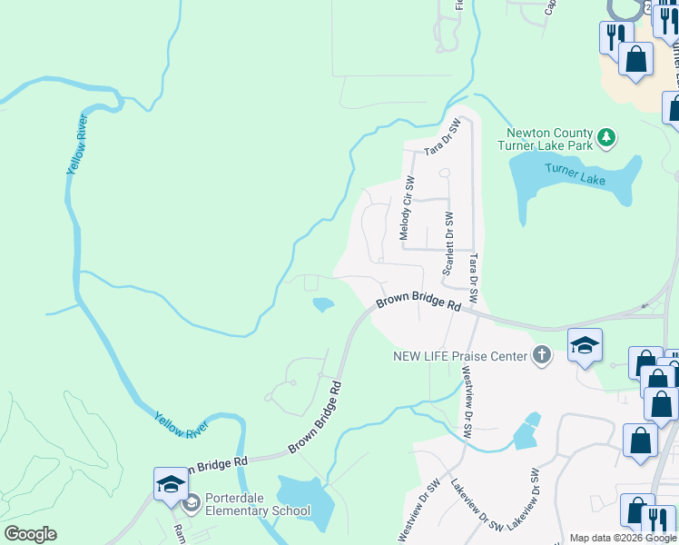 map of restaurants, bars, coffee shops, grocery stores, and more near 10172 Benton Woods Drive in Covington
