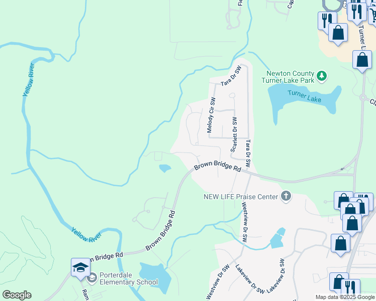 map of restaurants, bars, coffee shops, grocery stores, and more near 10146 Benton Woods Drive in Covington